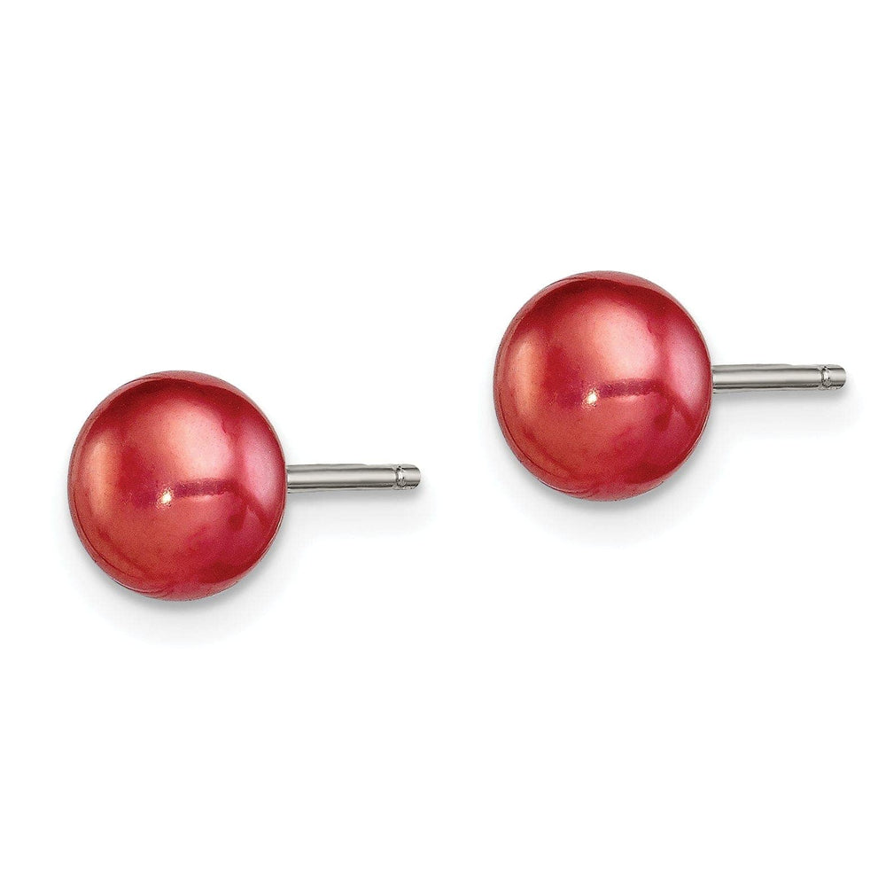 Lovely Rita's Earrings Silver Button Pearl Burgundy Post Earrings