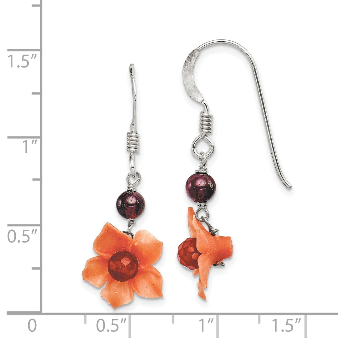 Lovely Rita's Earrings Silver Garnet Carnelian Dangle Flower Earrings