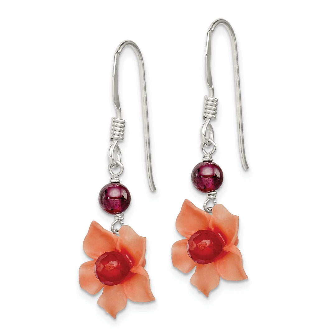 Lovely Rita's Earrings Silver Garnet Carnelian Dangle Flower Earrings