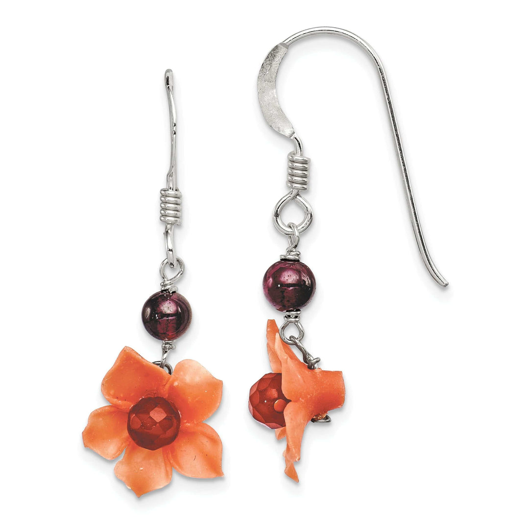 Lovely Rita's Earrings Silver Garnet Carnelian Dangle Flower Earrings