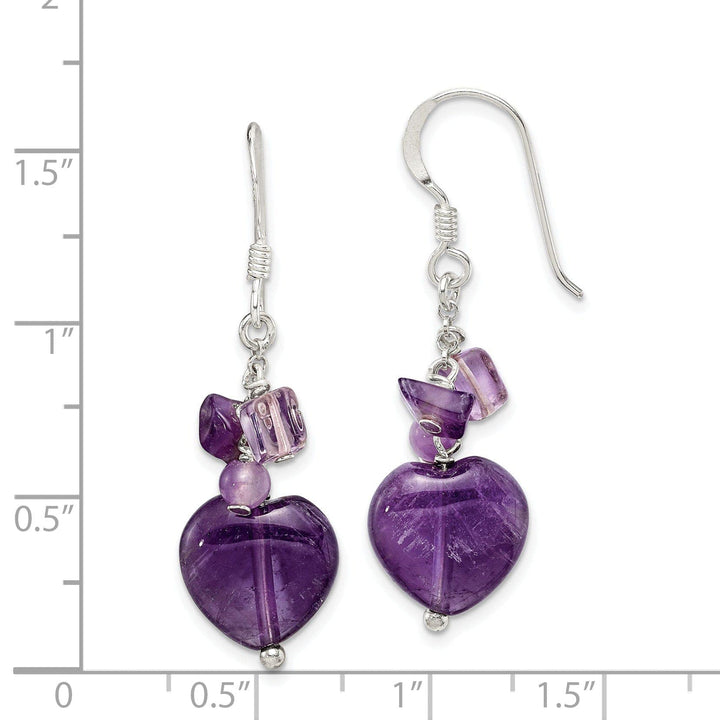 Lovely Rita's Earrings Silver Genuine Amethyst Heart Dangle Earrings