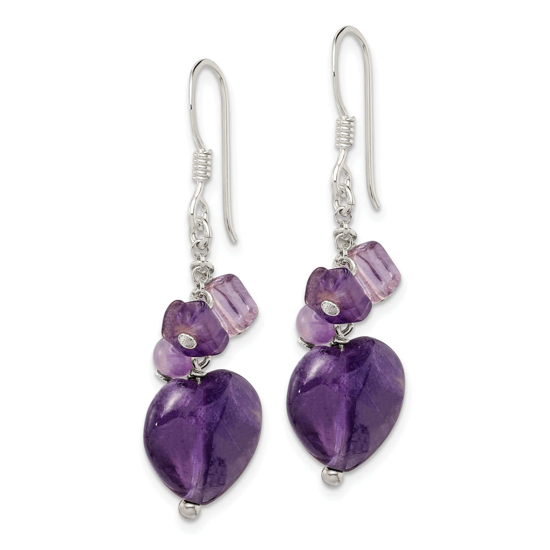 Lovely Rita's Earrings Silver Genuine Amethyst Heart Dangle Earrings