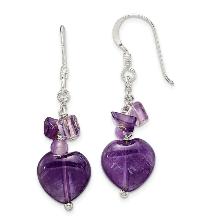 Lovely Rita's Earrings Silver Genuine Amethyst Heart Dangle Earrings