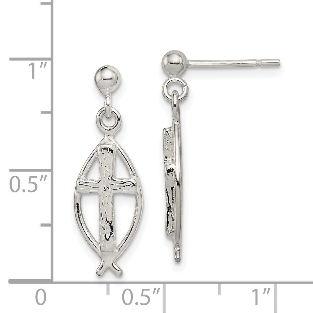 Lovely Rita's Earrings Silver Ichthus (Fish) Inset Cross Earrings