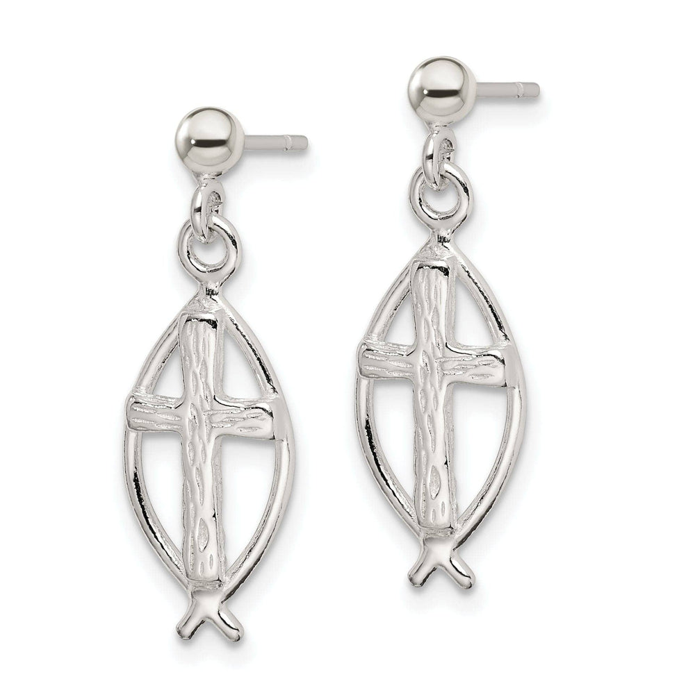 Lovely Rita's Earrings Silver Ichthus (Fish) Inset Cross Earrings