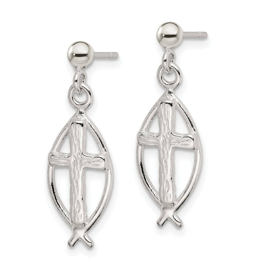 Lovely Rita's Earrings Silver Ichthus (Fish) Inset Cross Earrings