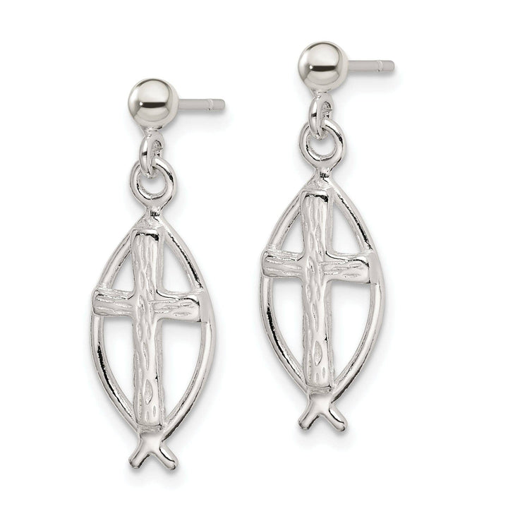 Lovely Rita's Earrings Silver Ichthus (Fish) Inset Cross Earrings