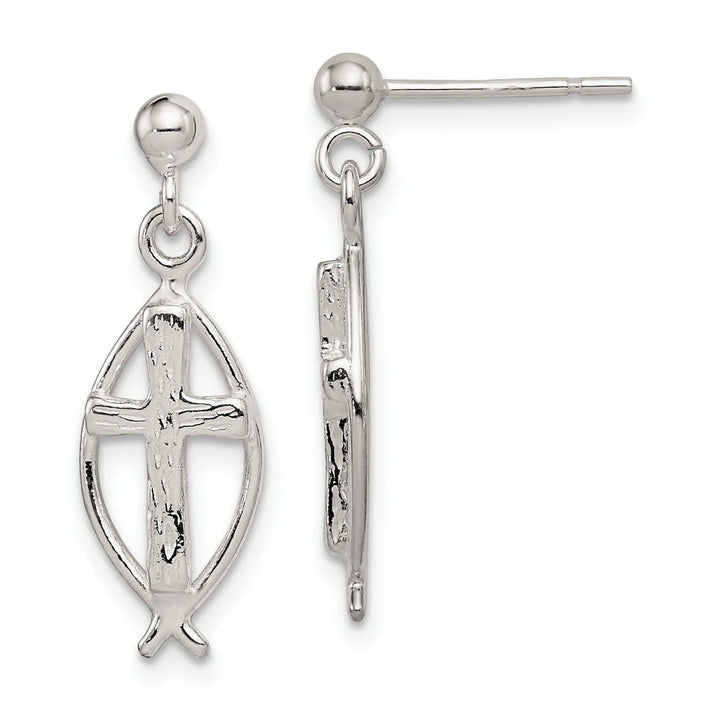 Lovely Rita's Earrings Silver Ichthus (Fish) Inset Cross Earrings