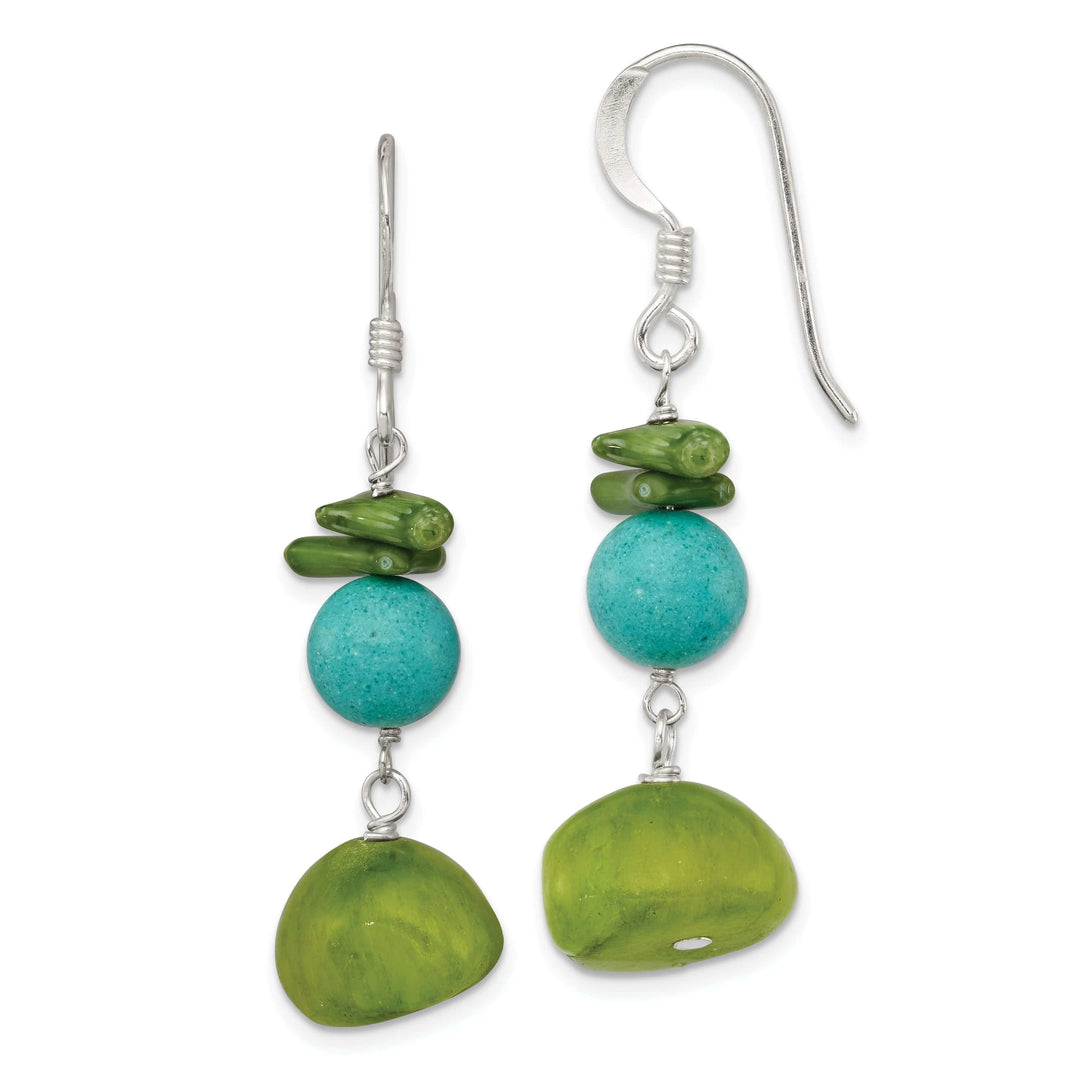 Lovely Rita's Earrings Silver Jade Green Coral Howlite Dangle Earrings