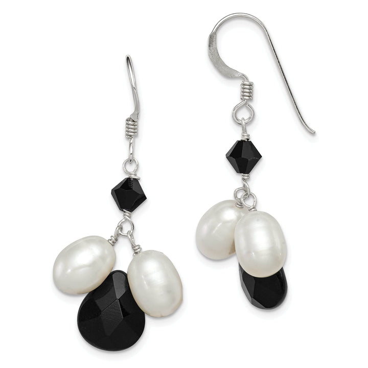 Lovely Rita's Earrings Silver Onyx White Pearl Black Crystal Earrings