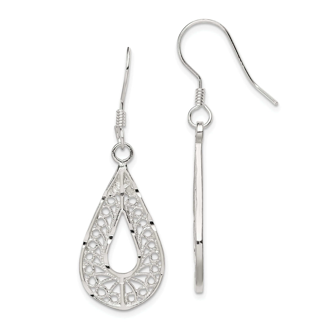 Lovely Rita's Earrings Silver Oval Filigree Dangle Hook Earrings