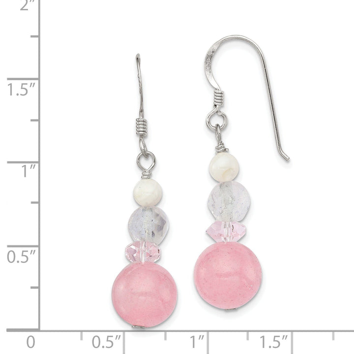 Lovely Rita's Earrings Silver Pink White Crystals Jade Pearl Earrings