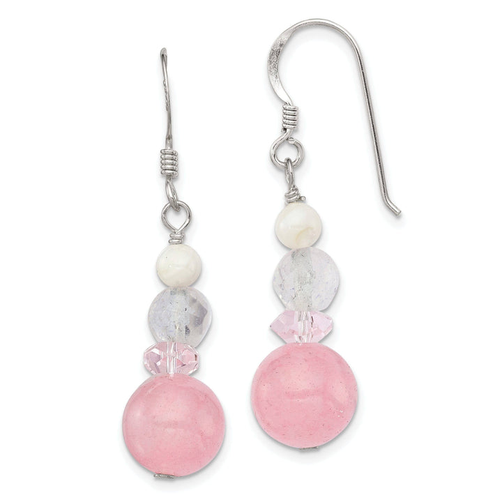 Lovely Rita's Earrings Silver Pink White Crystals Jade Pearl Earrings