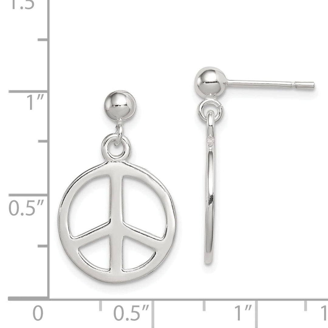 Lovely Rita's Earrings Silver Polished Peace Sign Dangle Post Earrings