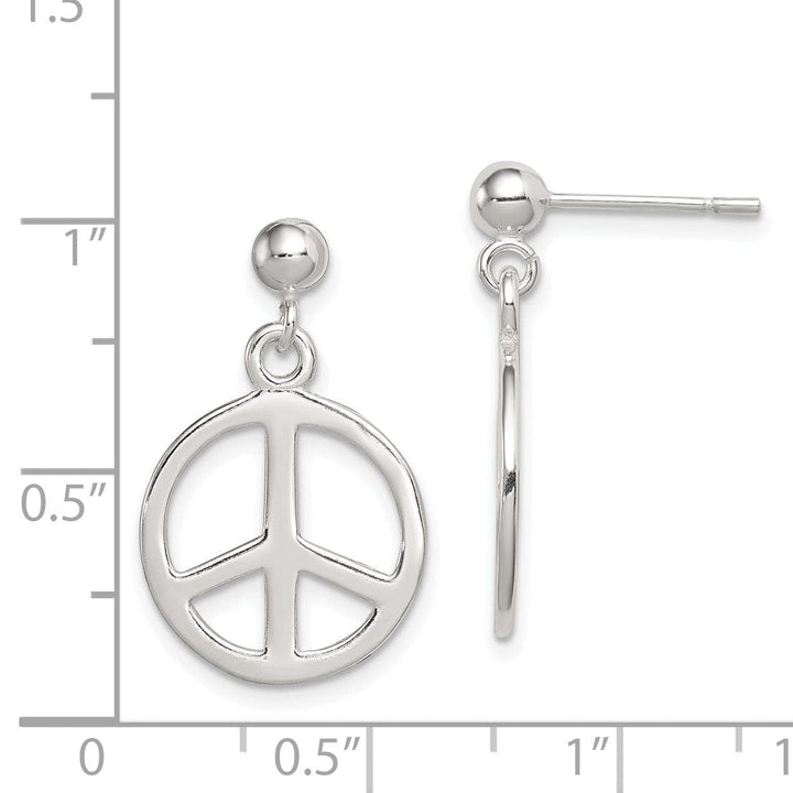Lovely Rita's Earrings Silver Polished Peace Sign Dangle Post Earrings