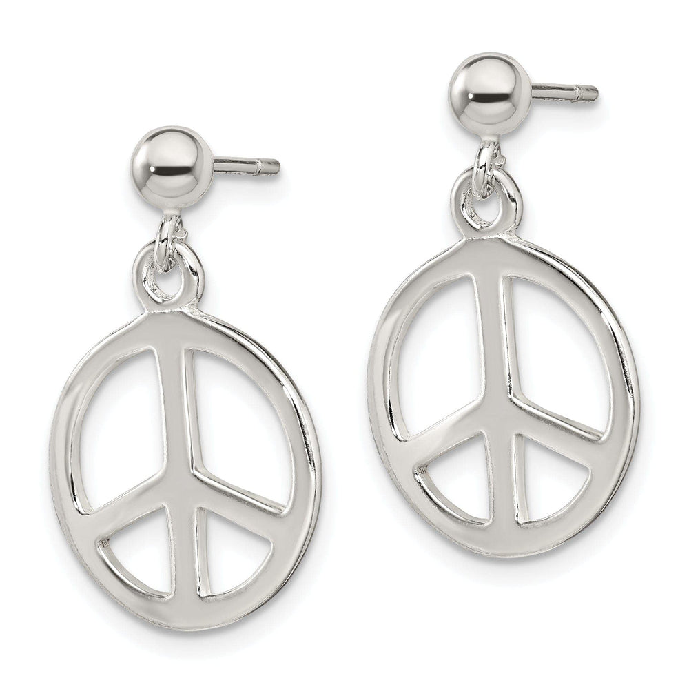 Lovely Rita's Earrings Silver Polished Peace Sign Dangle Post Earrings