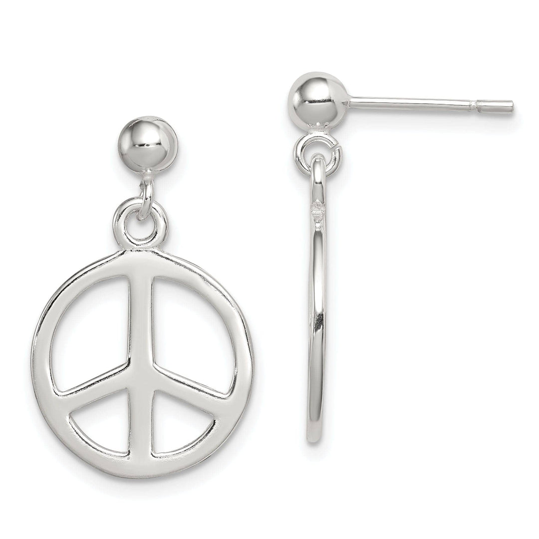 Lovely Rita's Earrings Silver Polished Peace Sign Dangle Post Earrings