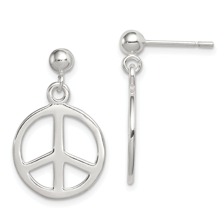 Lovely Rita's Earrings Silver Polished Peace Sign Dangle Post Earrings