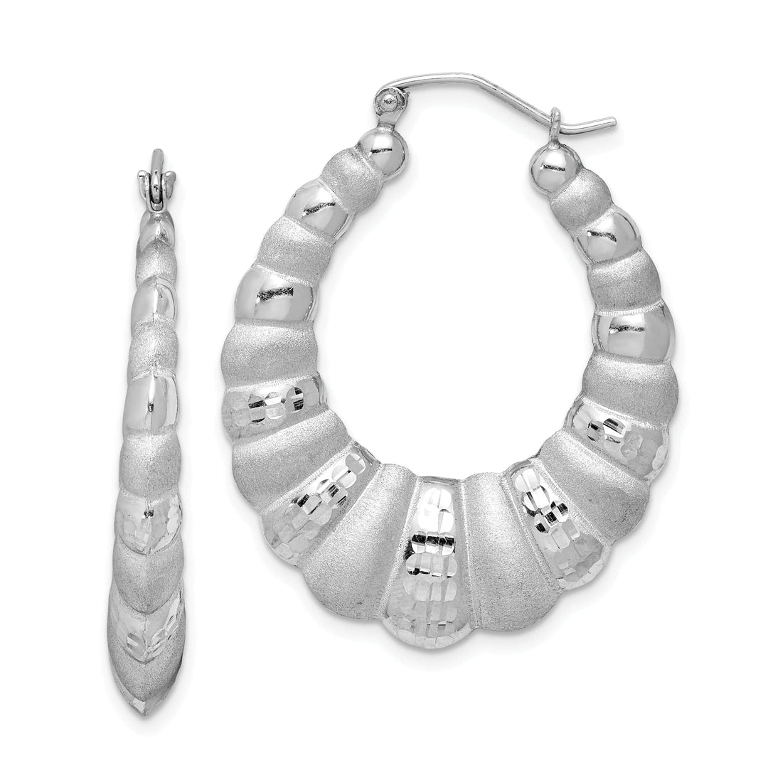 Lovely Rita's Earrings Silver Polished Satin Diamond Cut Scalloped Hoop E