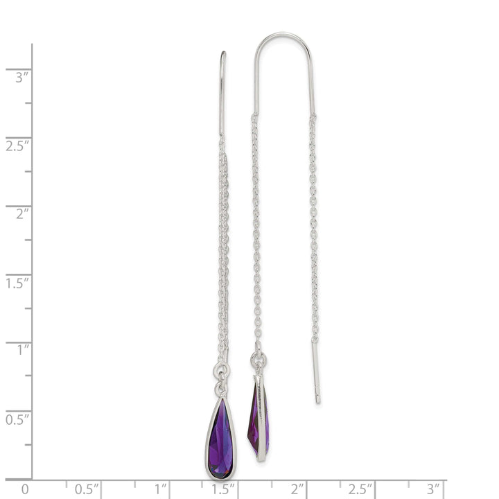 Lovely Rita's Earrings Silver Purple C.Z Teardrop Threader Earrings