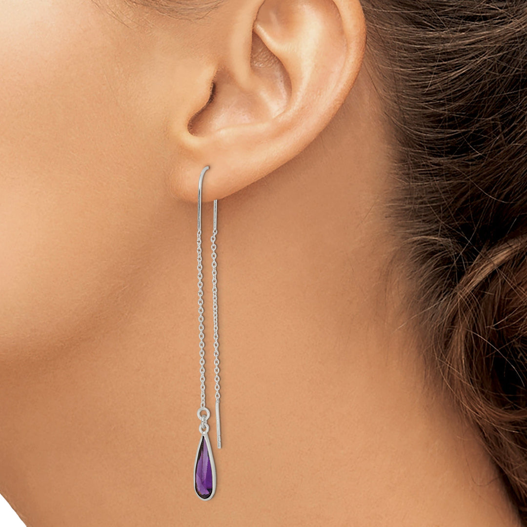 Lovely Rita's Earrings Silver Purple C.Z Teardrop Threader Earrings