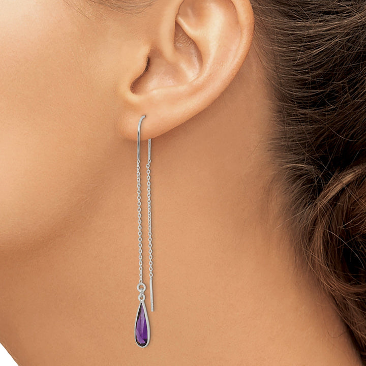 Lovely Rita's Earrings Silver Purple C.Z Teardrop Threader Earrings