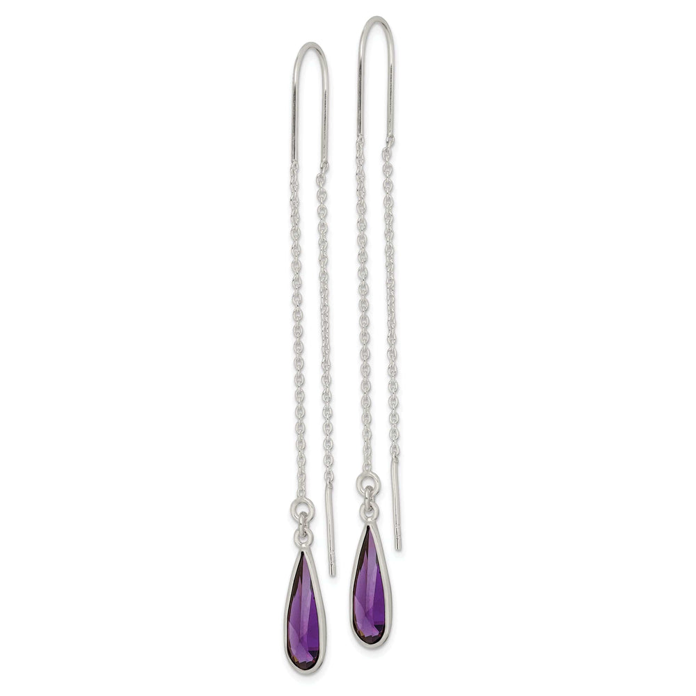 Lovely Rita's Earrings Silver Purple C.Z Teardrop Threader Earrings