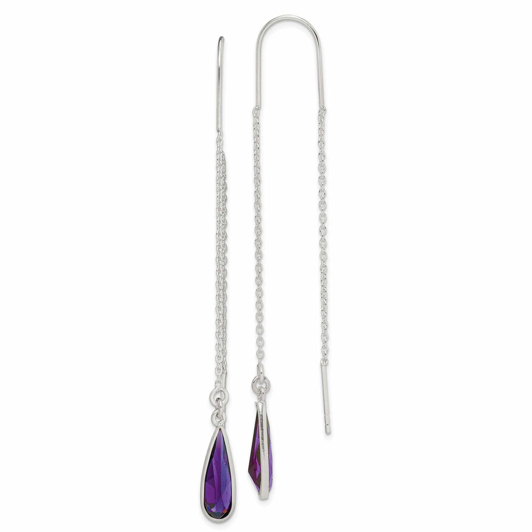 Lovely Rita's Earrings Silver Purple C.Z Teardrop Threader Earrings