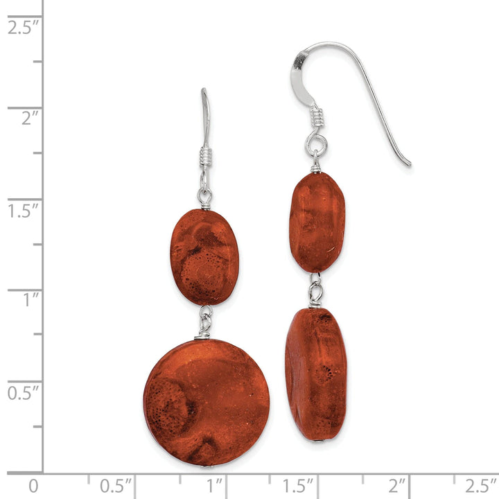 Lovely Rita's Earrings Silver Reconstituted Red Coral Dangle Earrings