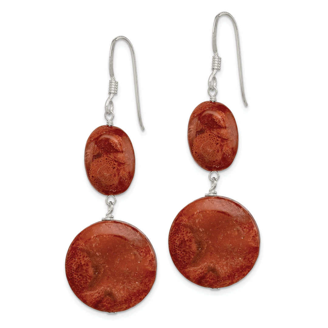 Lovely Rita's Earrings Silver Reconstituted Red Coral Dangle Earrings