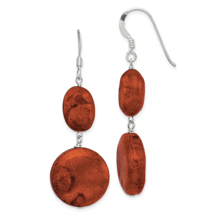Lovely Rita's Earrings Silver Reconstituted Red Coral Dangle Earrings