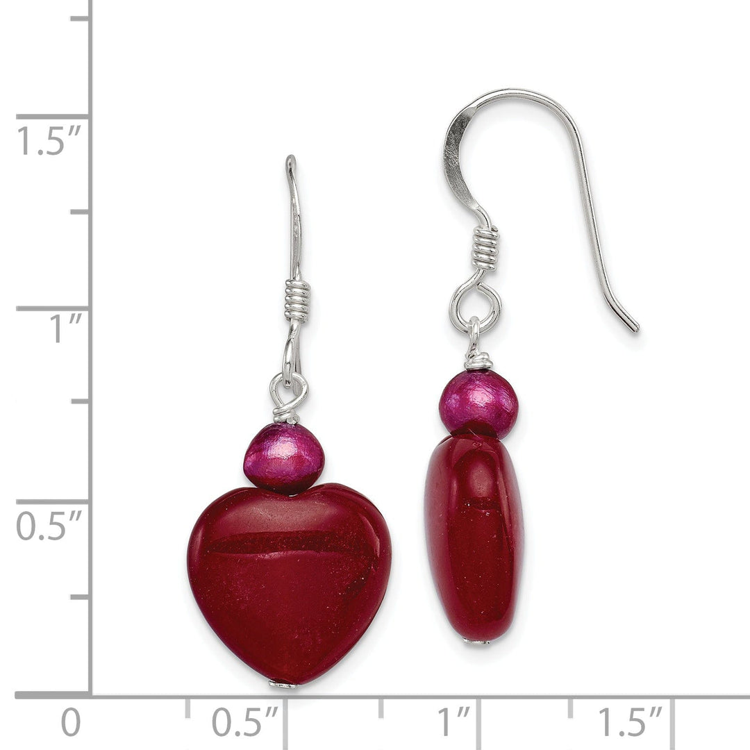 Lovely Rita's Earrings Silver Red Jade Hearts Pearl Drop Earrings