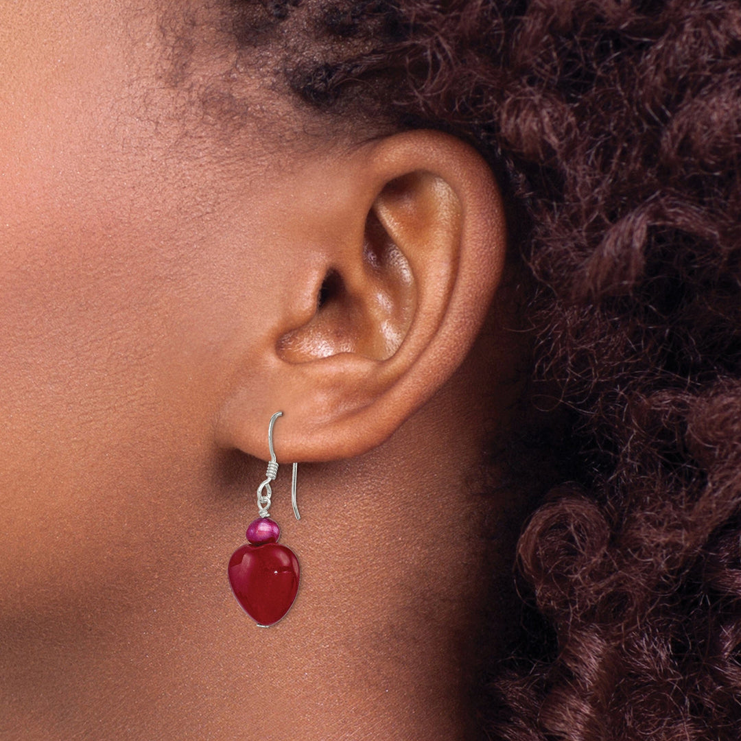 Lovely Rita's Earrings Silver Red Jade Hearts Pearl Drop Earrings