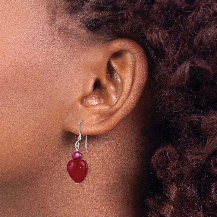 Lovely Rita's Earrings Silver Red Jade Hearts Pearl Drop Earrings