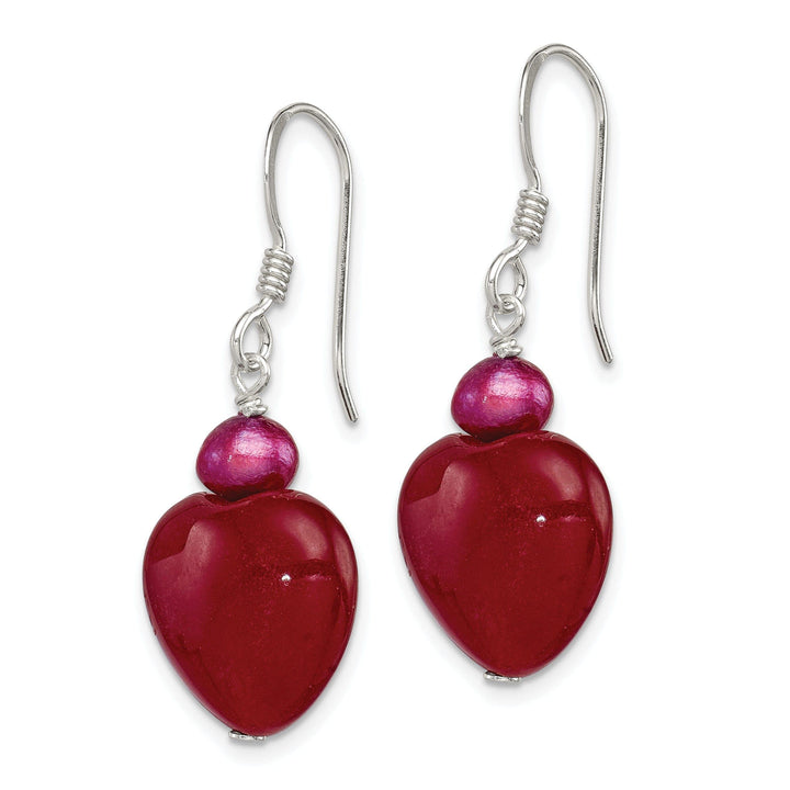 Lovely Rita's Earrings Silver Red Jade Hearts Pearl Drop Earrings