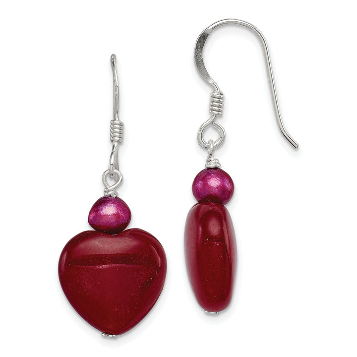 Lovely Rita's Earrings Silver Red Jade Hearts Pearl Drop Earrings