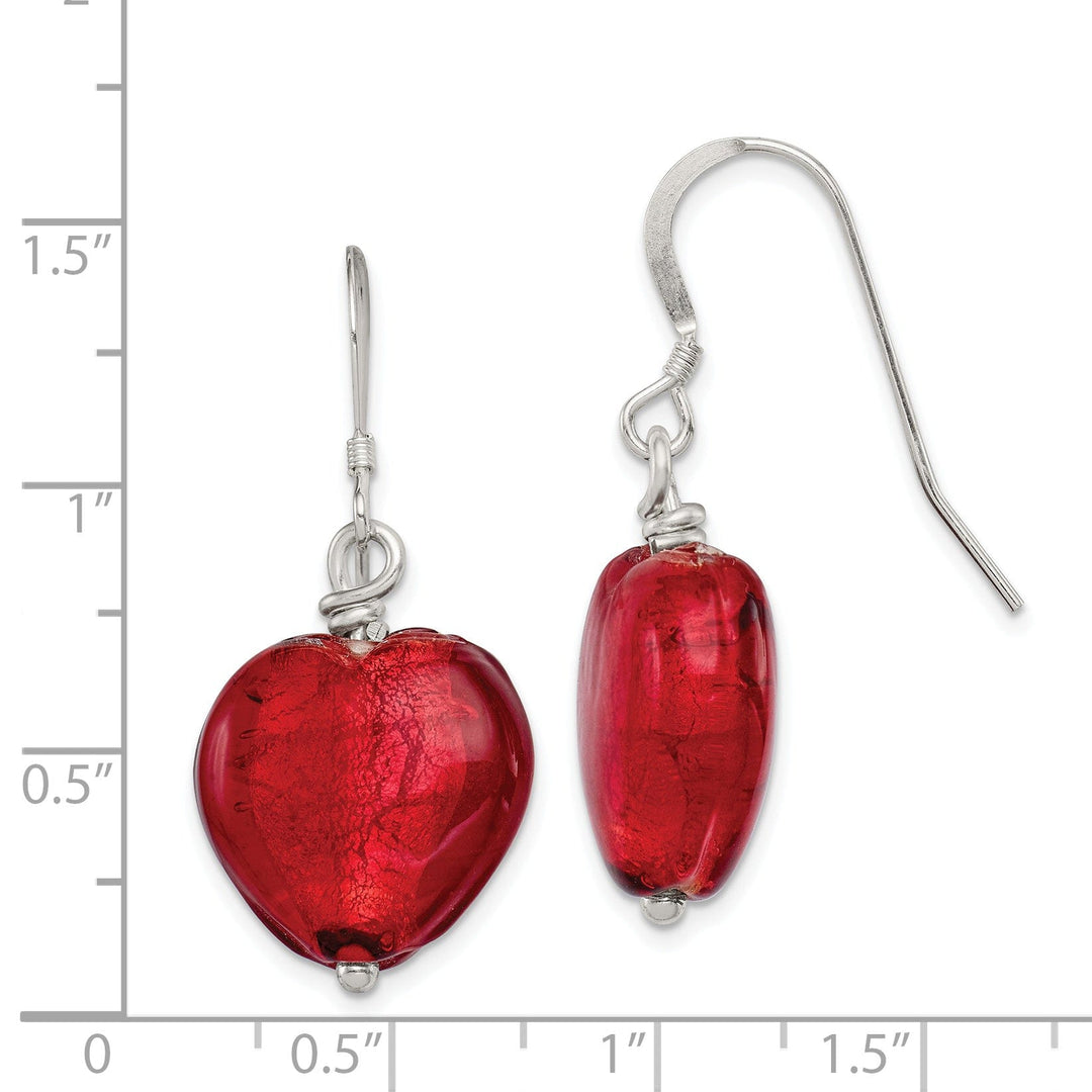 Lovely Rita's Earrings Silver Red Murano Glass Dangle Heart Earrings