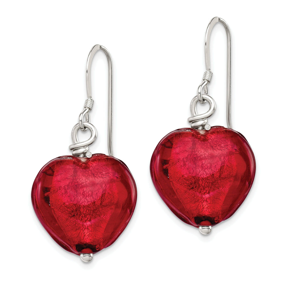 Lovely Rita's Earrings Silver Red Murano Glass Dangle Heart Earrings