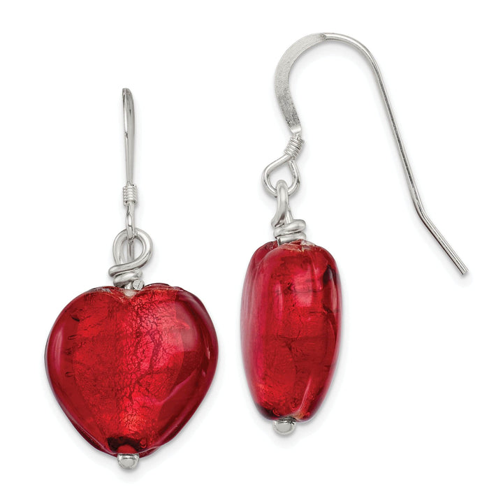 Lovely Rita's Earrings Silver Red Murano Glass Dangle Heart Earrings