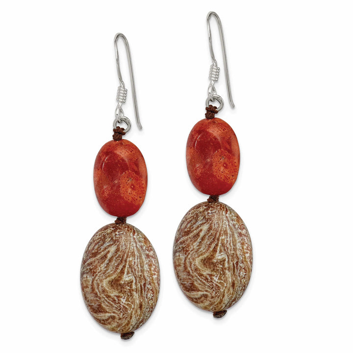Lovely Rita's Earrings Silver Red Stone Zebra Jasper Dangle Earrings