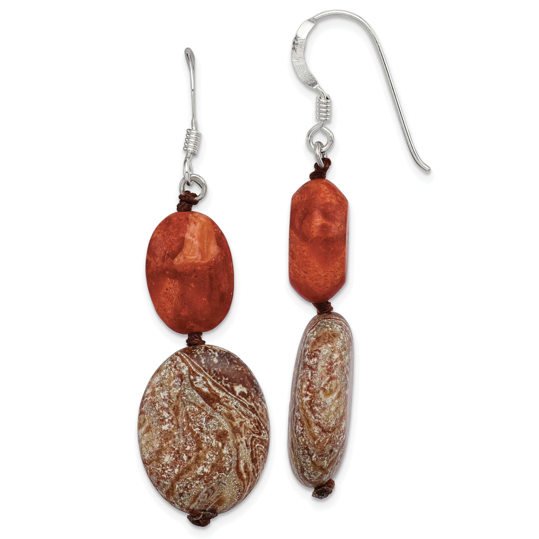 Lovely Rita's Earrings Silver Red Stone Zebra Jasper Dangle Earrings