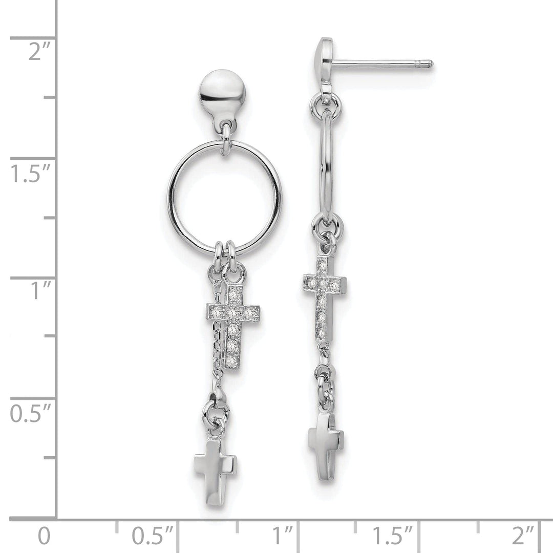 Lovely Rita's Earrings Silver Rhodium C.Z Cross Dangle Design Earrings