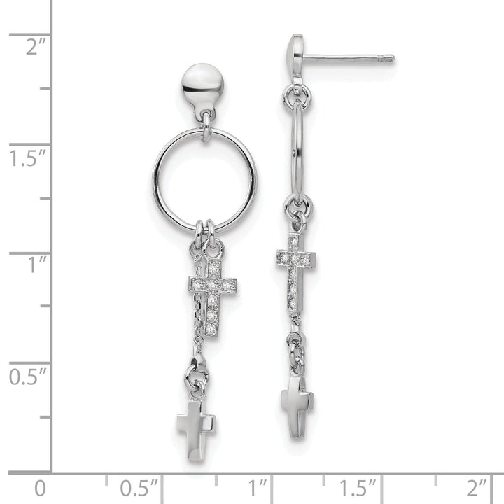 Lovely Rita's Earrings Silver Rhodium C.Z Cross Dangle Design Earrings
