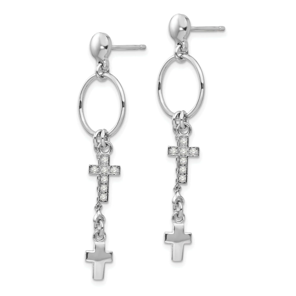 Lovely Rita's Earrings Silver Rhodium C.Z Cross Dangle Design Earrings