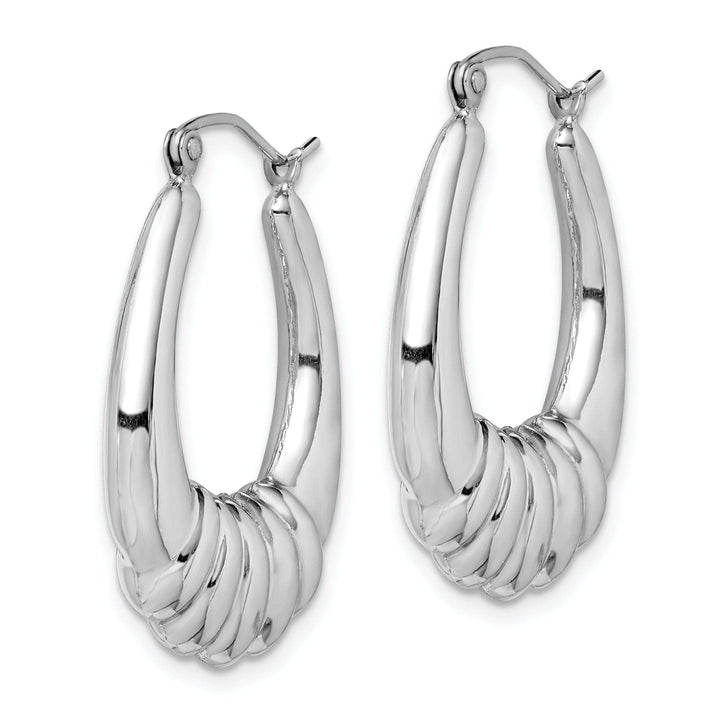Lovely Rita's Earrings Silver Rhodium Polished Scalloped Oval Hoop Earrings