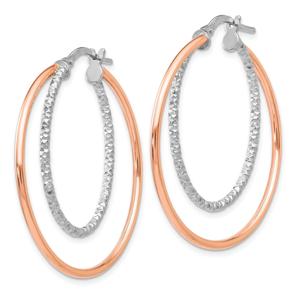 Lovely Rita's Earrings Silver Rose Gold-tone Diamond Cut Hoop Earrings