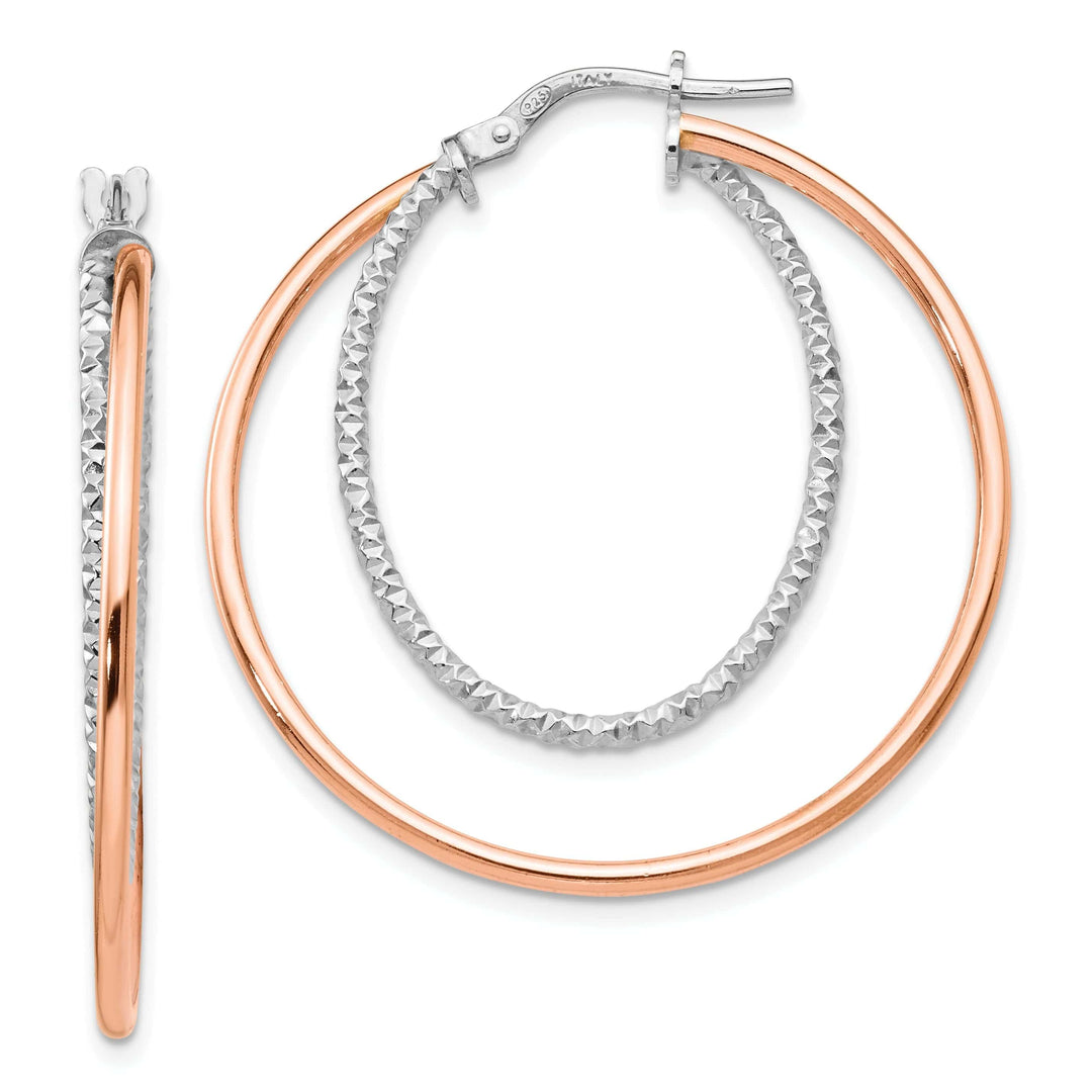 Lovely Rita's Earrings Silver Rose Gold-tone Diamond Cut Hoop Earrings