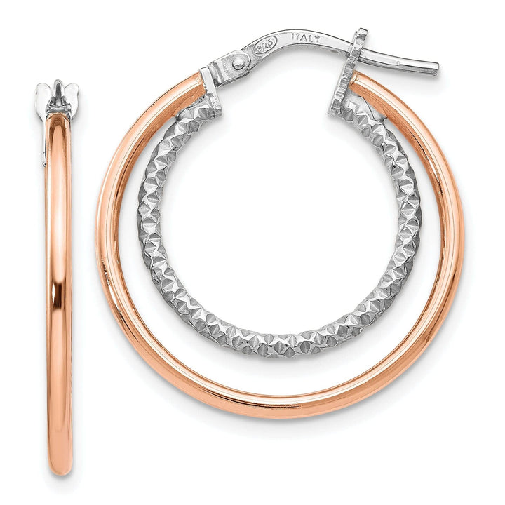 Lovely Rita's Earrings Silver Rose Gold-tone Diamond Cut Hoop Earrings