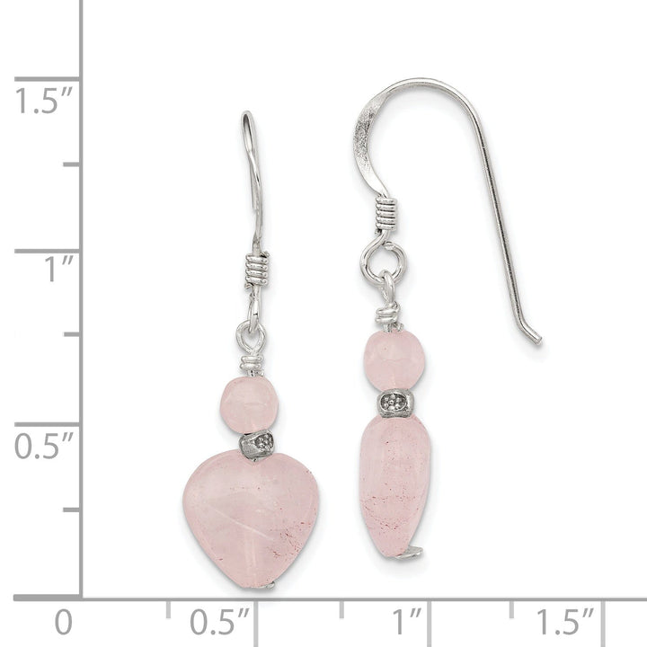 Lovely Rita's Earrings Silver Rose Quartz Heart Dangle Earrings