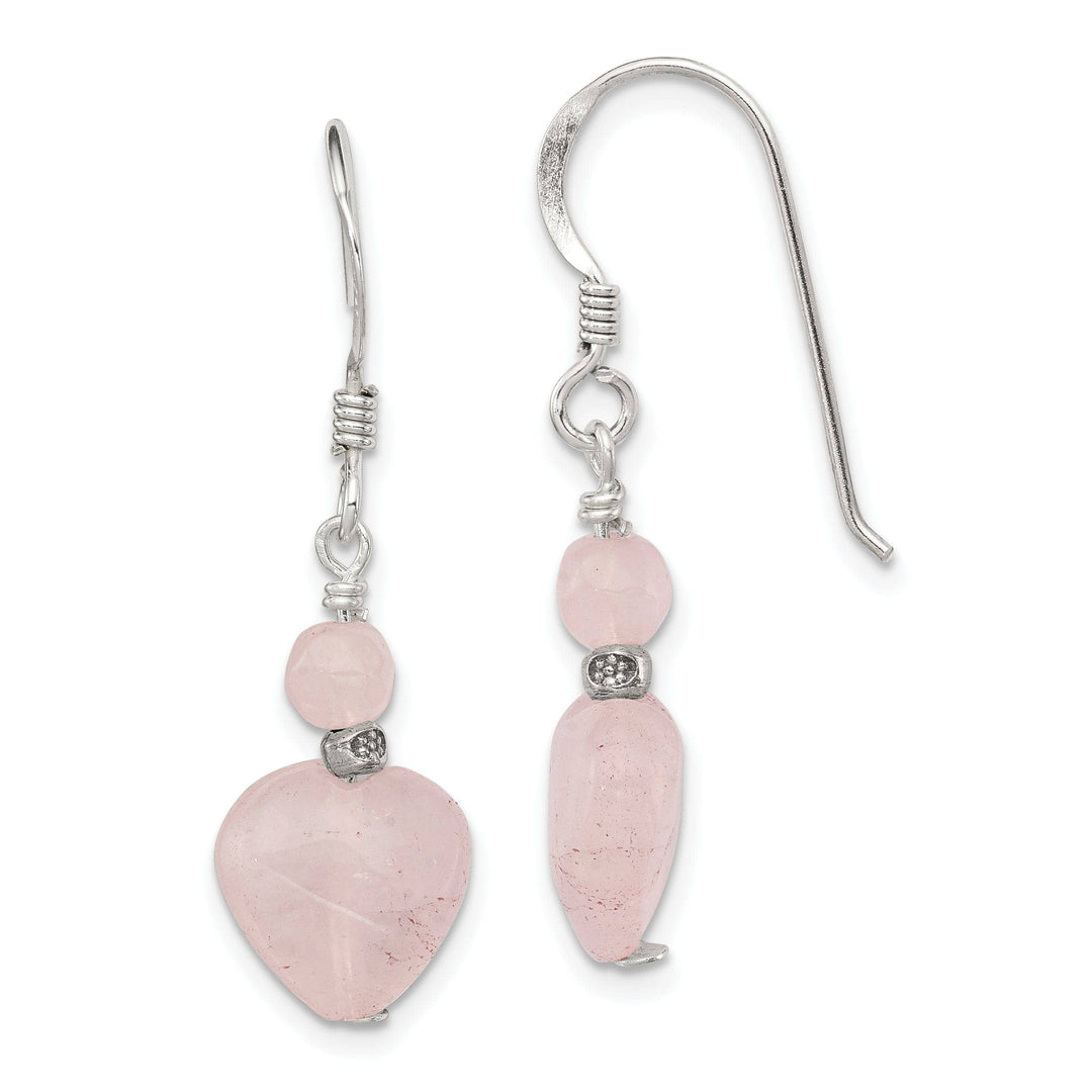 Lovely Rita's Earrings Silver Rose Quartz Heart Dangle Earrings